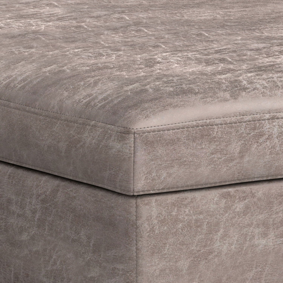 Square lift-top storage ottoman in taupe textured fabric with stitched edges by HouseOfZazla on Tampa Home & Garden Store
