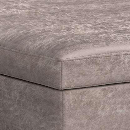 Square lift-top storage ottoman in taupe textured fabric with stitched edges by HouseOfZazla on Tampa Home & Garden Store