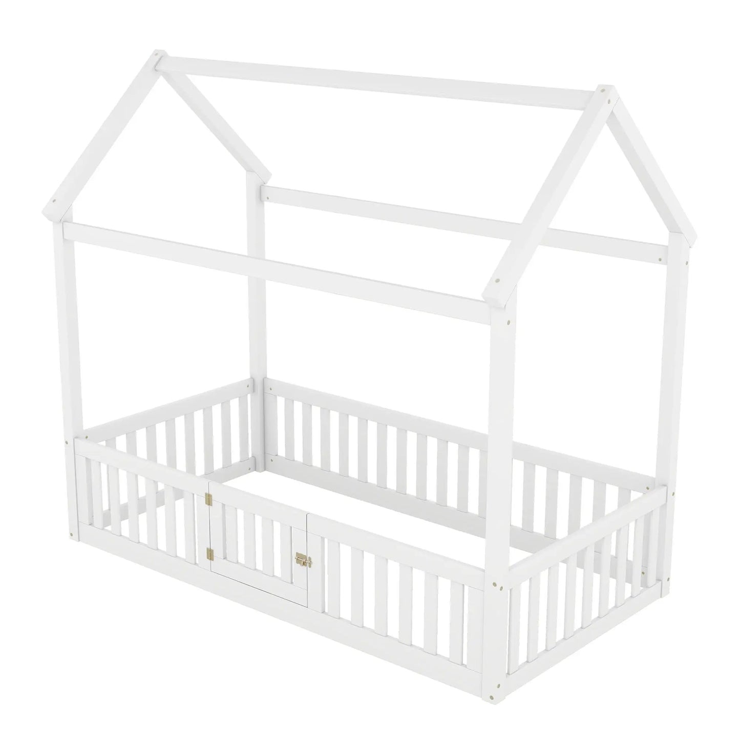 Wood House Bed with Fence and Door Sky Roof