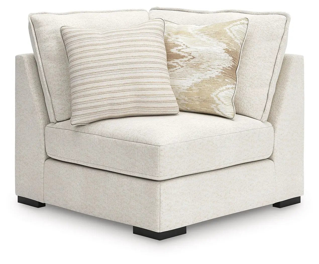 Donelson Creek Sectional by Unique Piece Furniture, beige stationary sofa with two pillows on Tampa Home & Garden Store
