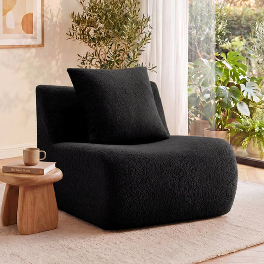 Armless black teddy-fabric sofa with pillow, HouseOfZazla on Tampa Home & Garden Store