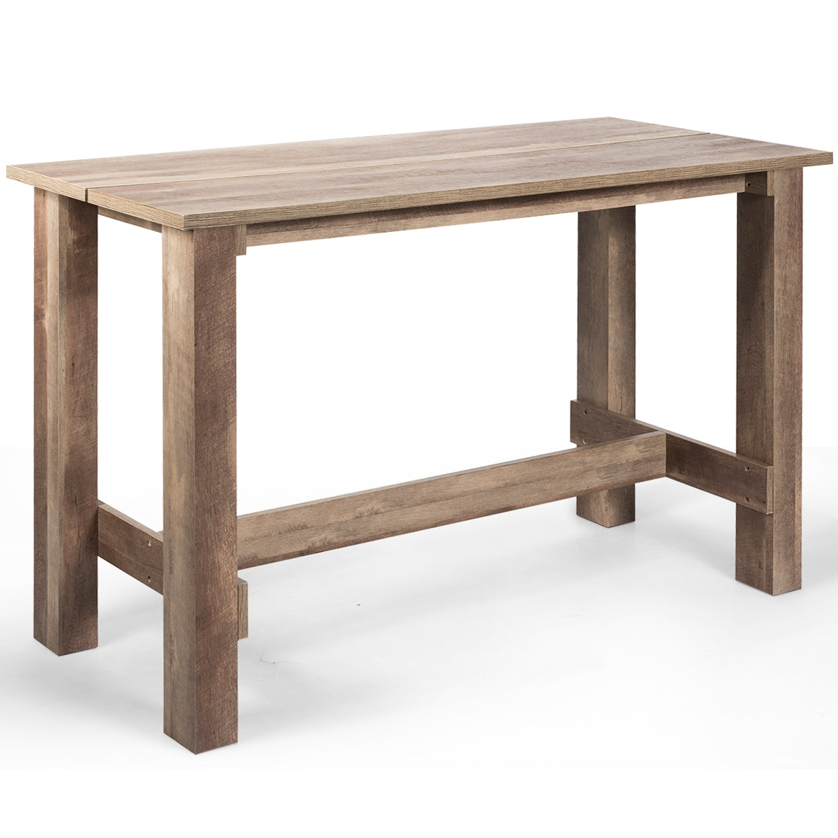 Counter height dining table in rustic wood finish with chunky rectangular legs on Tampa Home & Garden Store