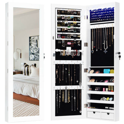 Gabinete de joyería con espejo, cerradura y luces LED para montar en la puerta