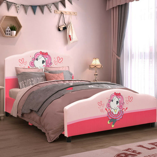 Kids Children Upholstered Platform Toddler Girl Pattern Bed - Tampa Home & Garden Store