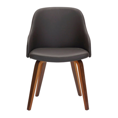 Mid Century Modern dining arm chair with dark brown upholstered seat and curved wood legs on Tampa Home & Garden Store
