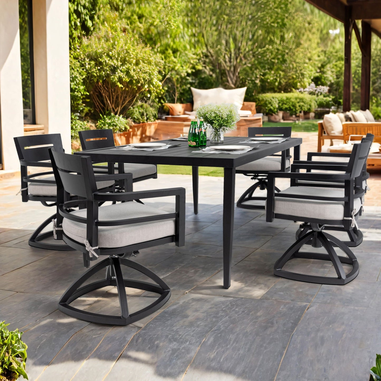 Aluminum Outdoor Dining Table and Cushioned Set