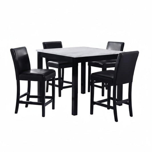 Modern 5-Piece Counter Height Dining Set with Tufted Nailhead Chairs, black frame, marble top on Tampa Home & Garden Store