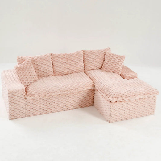 Modular pink sofa set with chunky-knit upholstery and chaise, by Unique Piece Furniture on Tampa Home & Garden Store