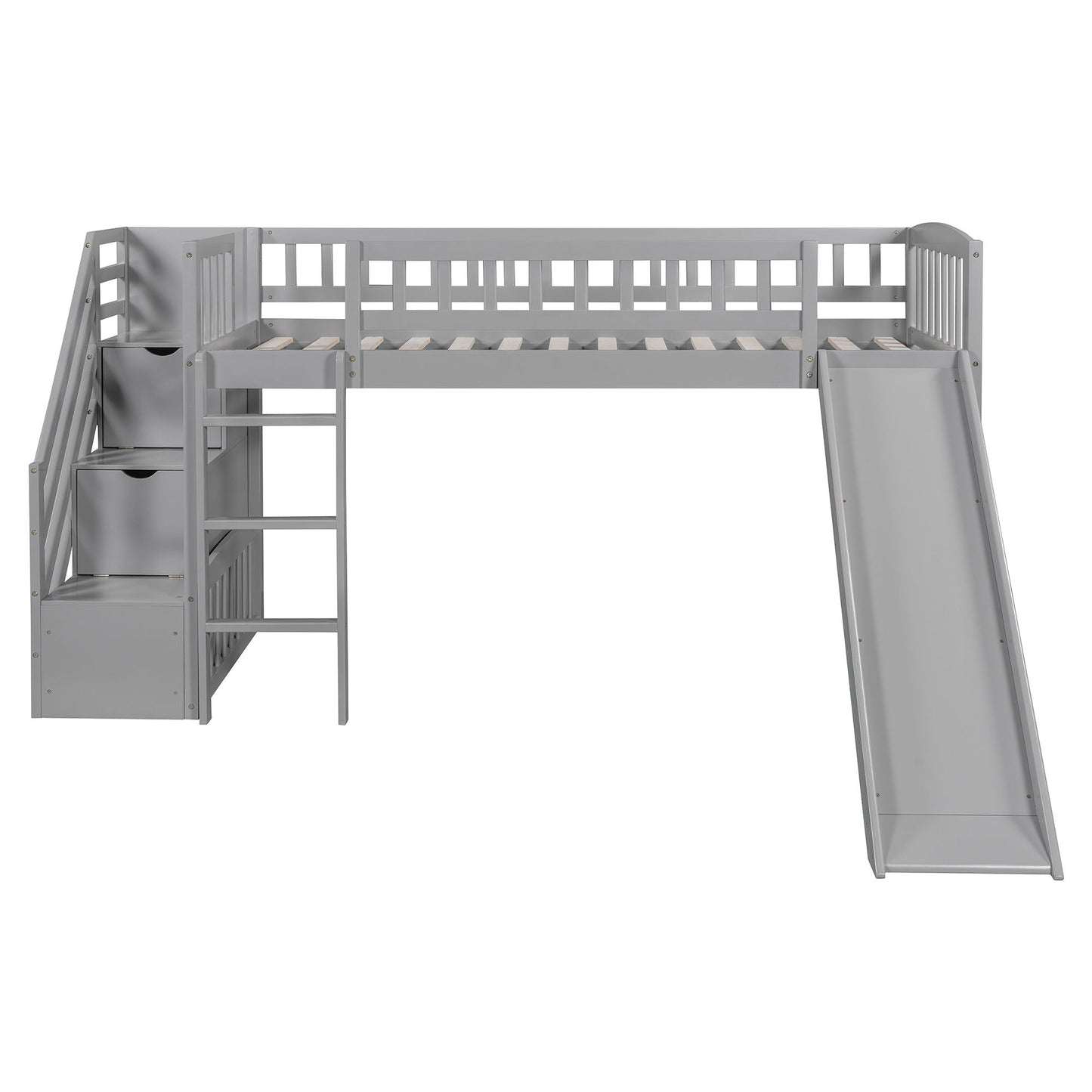 Loft Stairway Bed with 2 Drawers in gray metal, built-in ladder and slide by HouseOfZazla on Tampa Home & Garden Store