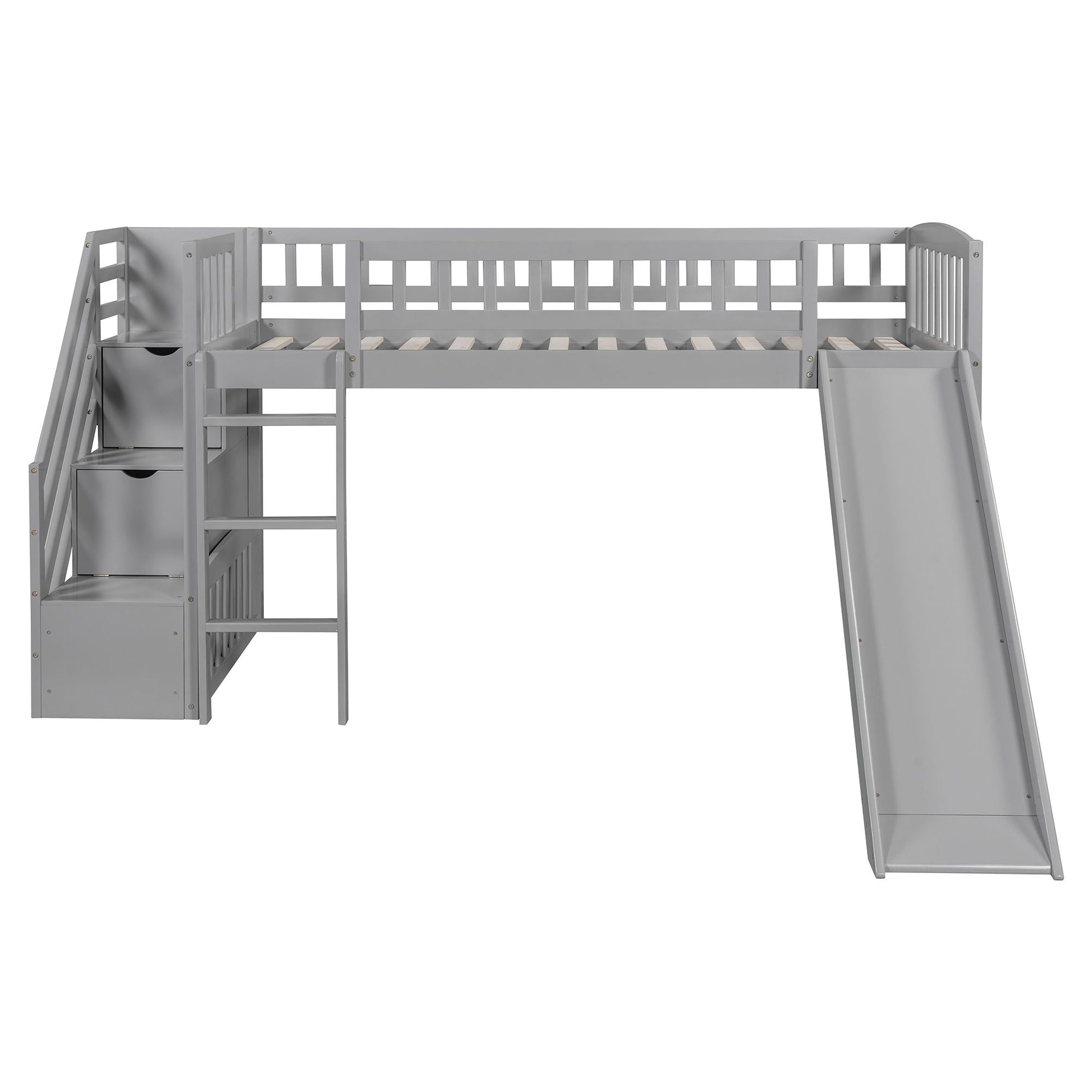 Loft Stairway Bed with 2 Drawers in gray metal, built-in ladder and slide by HouseOfZazla on Tampa Home & Garden Store
