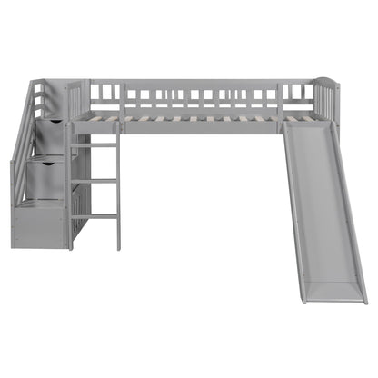 Loft Stairway Bed with 2 Drawers in gray metal, built-in ladder and slide by HouseOfZazla on Tampa Home & Garden Store