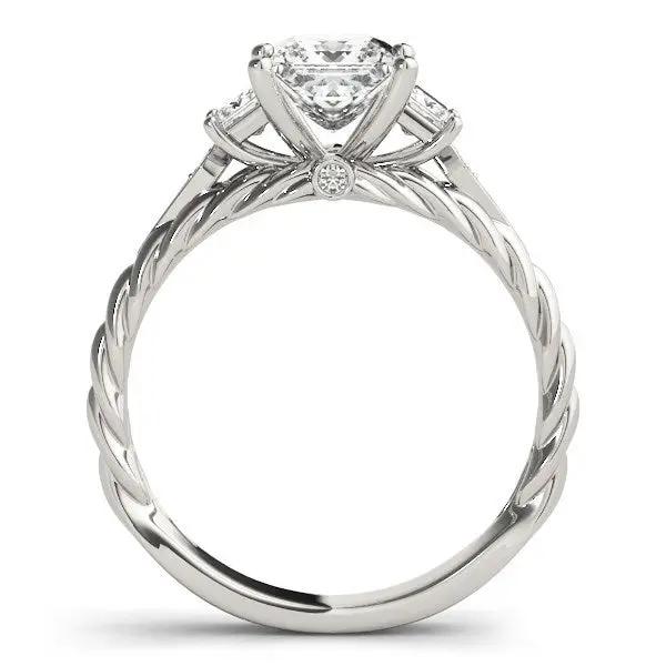 Ring 14k white gold three-stone princess-cut diamond antique style with cathedral setting on Tampa Home & Garden Store