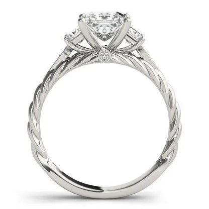 Ring 14k white gold three-stone princess-cut diamond antique style with cathedral setting on Tampa Home & Garden Store