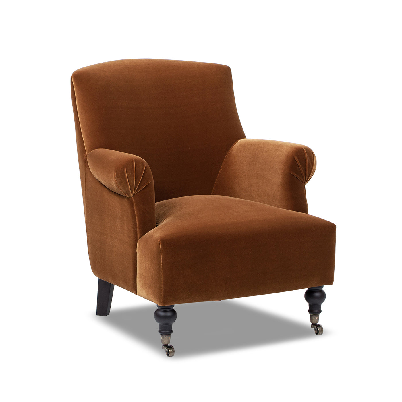 Eloise 30' Pleated Sock Arm Accent Armchair Burnt Orange Performance Velvet with caster legs on Tampa Home & Garden Store