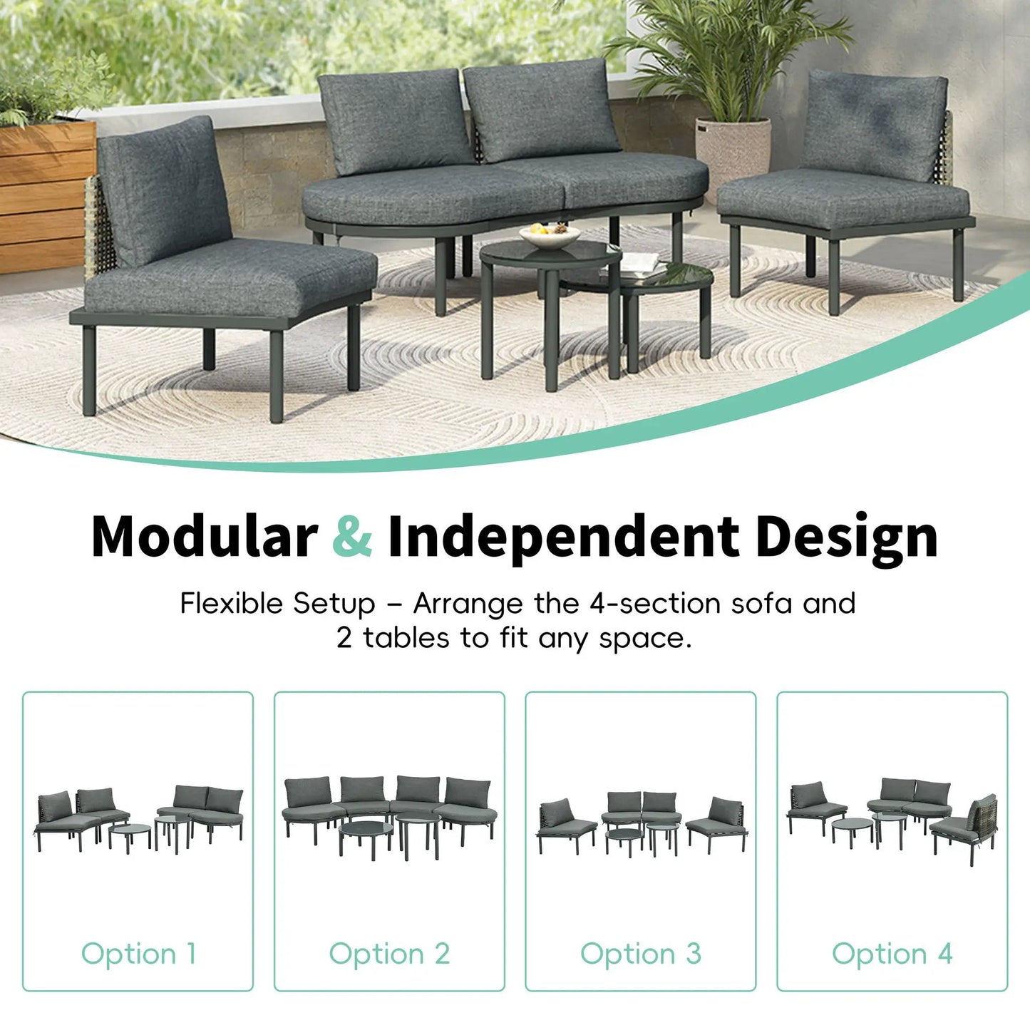 6 Piece Patio Set half moon sectional with 2 coffee tables by Unique Piece Furniture on Tampa Home & Garden Store