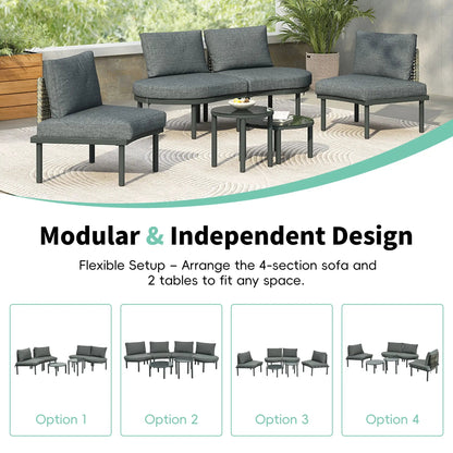 6 Piece Patio Set half moon sectional with 2 coffee tables by Unique Piece Furniture on Tampa Home & Garden Store