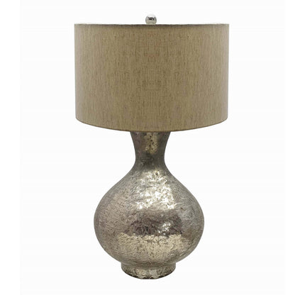 Hand-Finished Mercury Glass Table Lamp with beige shade and textured silver base on Tampa Home & Garden Store