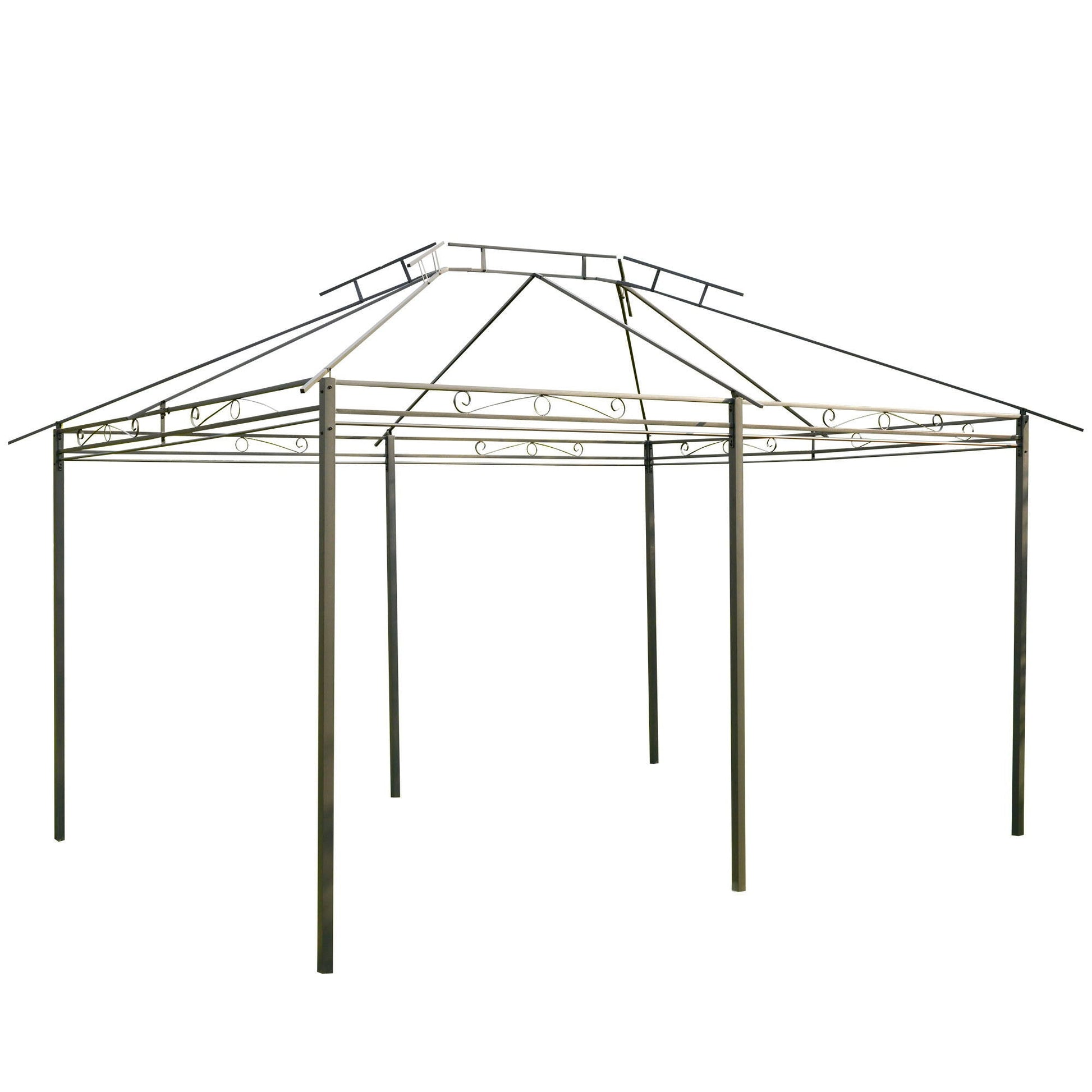 Outsunny patio gazebo frame in sage gray steel with decorative scroll railing on Tampa Home & Garden Store