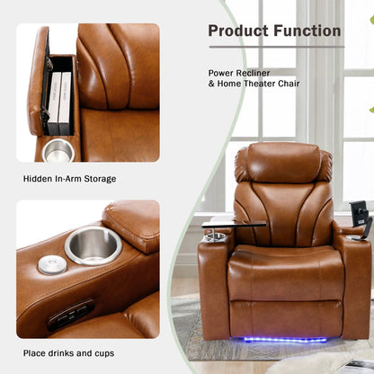 Power Motion Recliner brown leather with USB hidden arm storage, cup holder by Unique Piece Furniture on Tampa Home & Garden Store