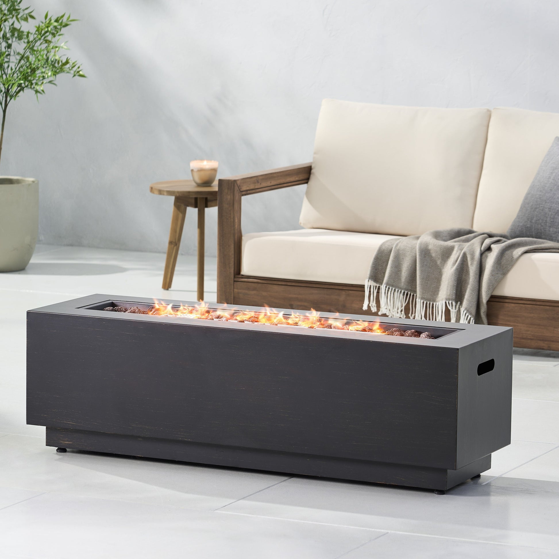 Modern dark grey outdoor iron propane fire pit 40' size for patios on Tampa Home & Garden Store