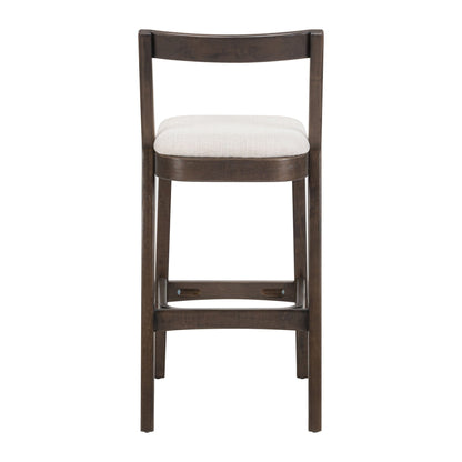 Jasper indoor barstool, dark brown rubberwood frame with beige upholstered seat set of 2 on Tampa Home & Garden Store