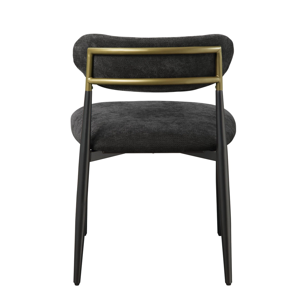 Side chair set with padded armrests and brass-finish metal frame in dark grey upholstery on Tampa Home & Garden Store