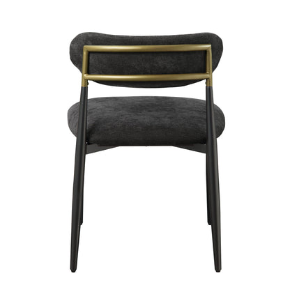 Side chair set with padded armrests and brass-finish metal frame in dark grey upholstery on Tampa Home & Garden Store