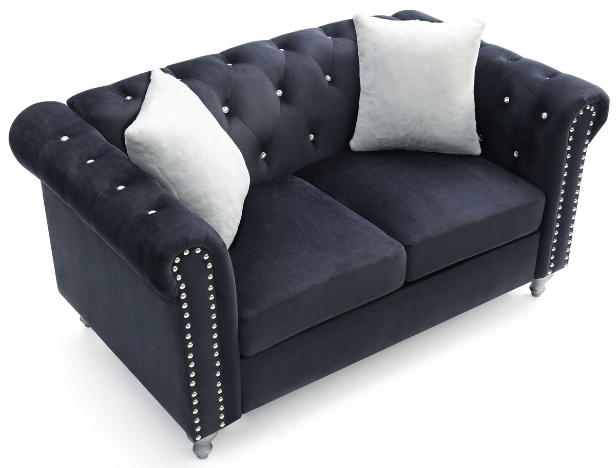 Contemporary loveseat in navy velvet with jeweled tufting and studded arms by HouseOfZazla on Tampa Home & Garden Store
