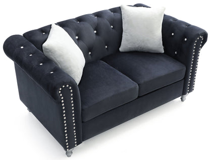 Contemporary loveseat in navy velvet with jeweled tufting and studded arms by HouseOfZazla on Tampa Home & Garden Store