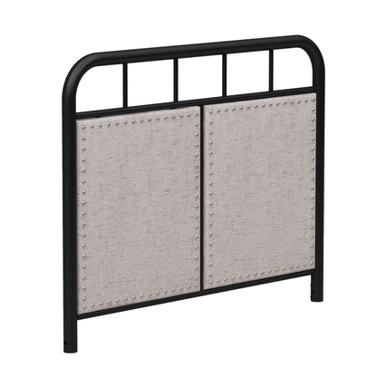 Twin size metal bed frame with linen headboard panels nailhead trim HouseOfZazla on Tampa Home & Garden Store