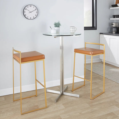 Fuji contemporary glam barstool pair with orange cushions and gold frames on Tampa Home & Garden Store