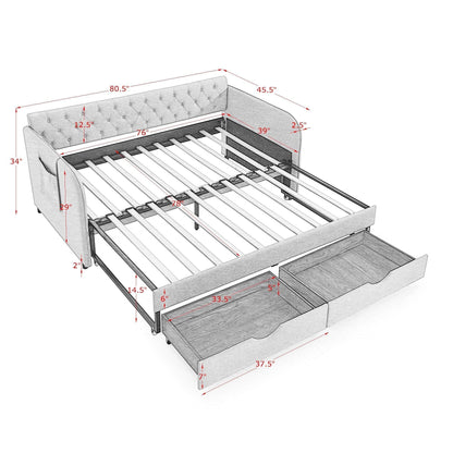 Modern Daybed with Trundle and Storage Drawers