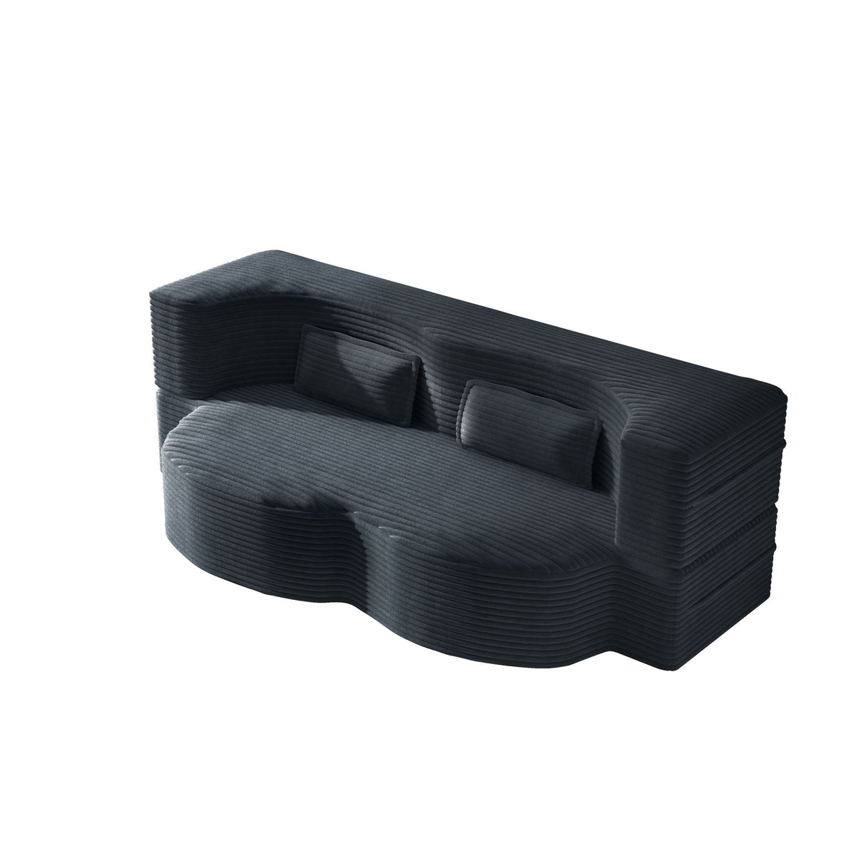 Modern floor sofa with 2 pillows in dark gray ribbed fabric, convertible twin-size futon on Tampa Home & Garden Store