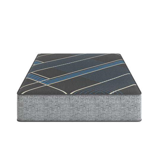 Tempagel 13in Lux Firm Hybrid Mattress by HouseOfZazla with cooling top gray striped cover on Tampa Home & Garden Store