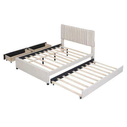 Upholstered Platform Bed With Drawers Headboard