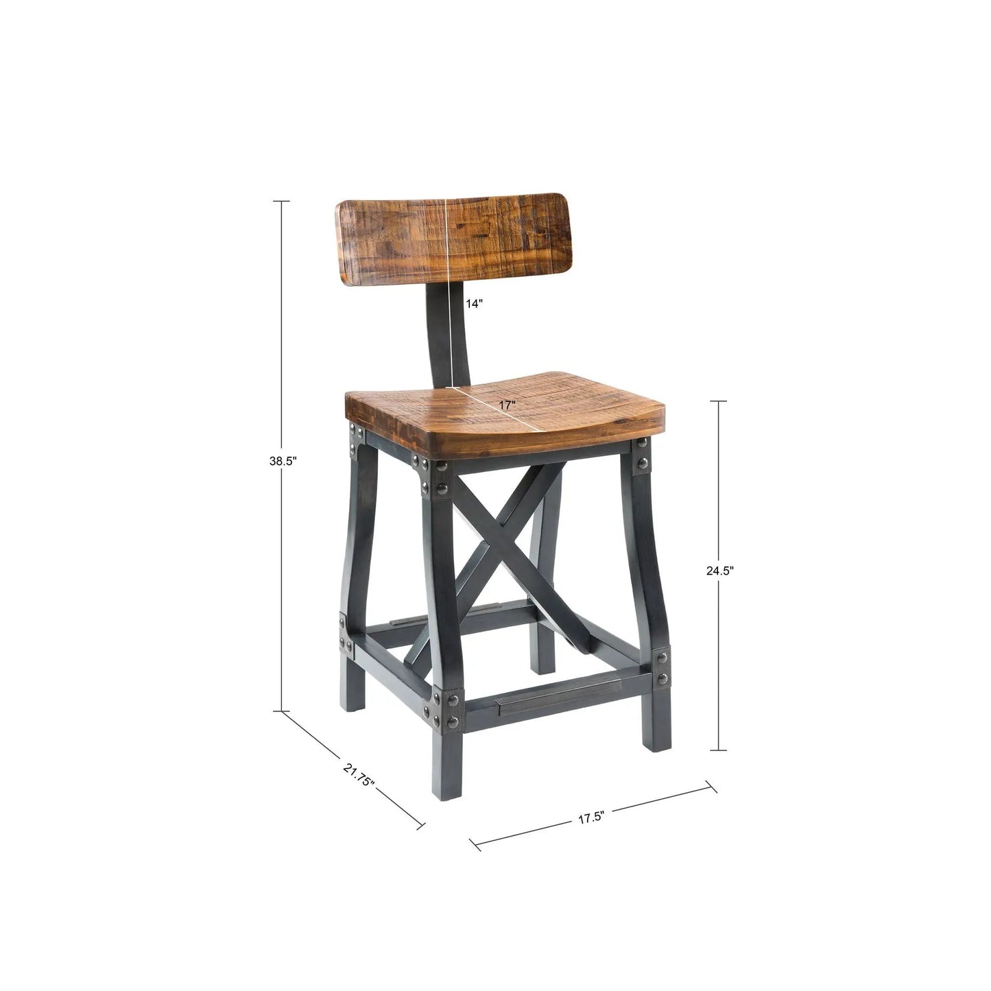 Industrial Counter Stool with Back Acacia Amber