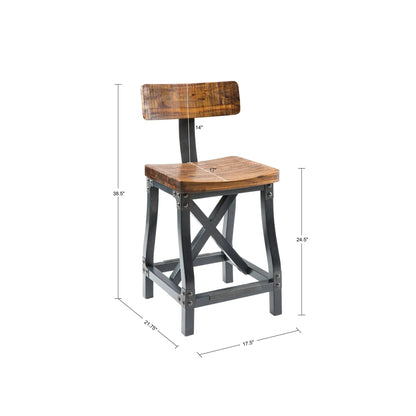 Industrial Counter Stool with Back Acacia Amber