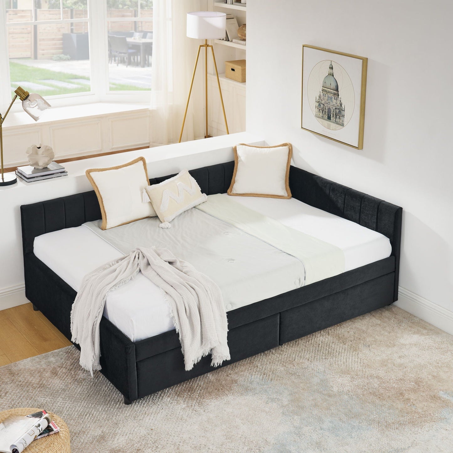 Upholstered Tufted Daybed Frame with Storage
