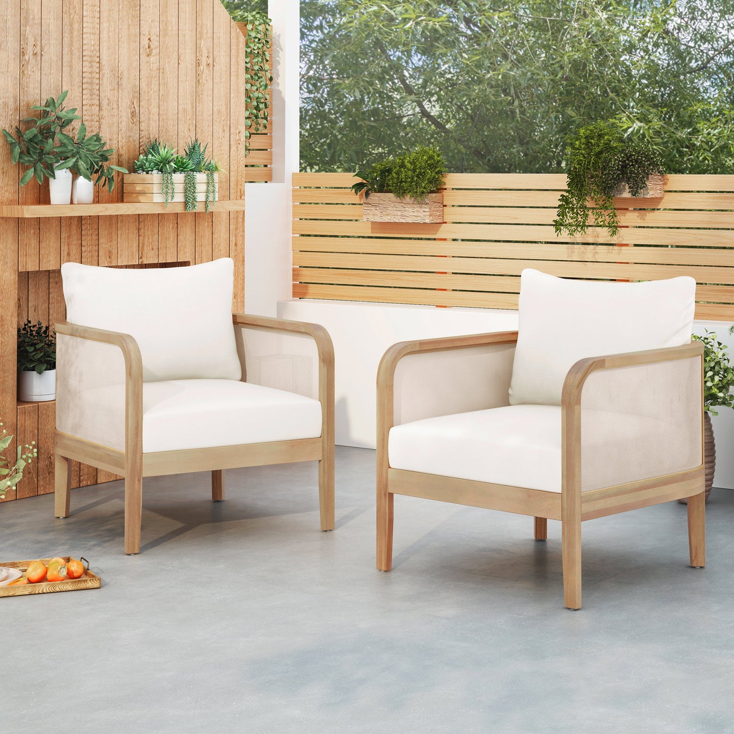 Set of 2 Outdoor Acacia Wood Patio Chairs