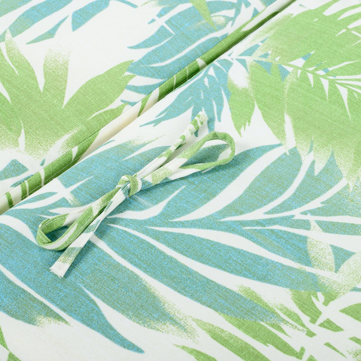 Lounge chaise cushions leaf coconut print fabric in green and blue, 2 inch thick padding on Tampa Home & Garden Store