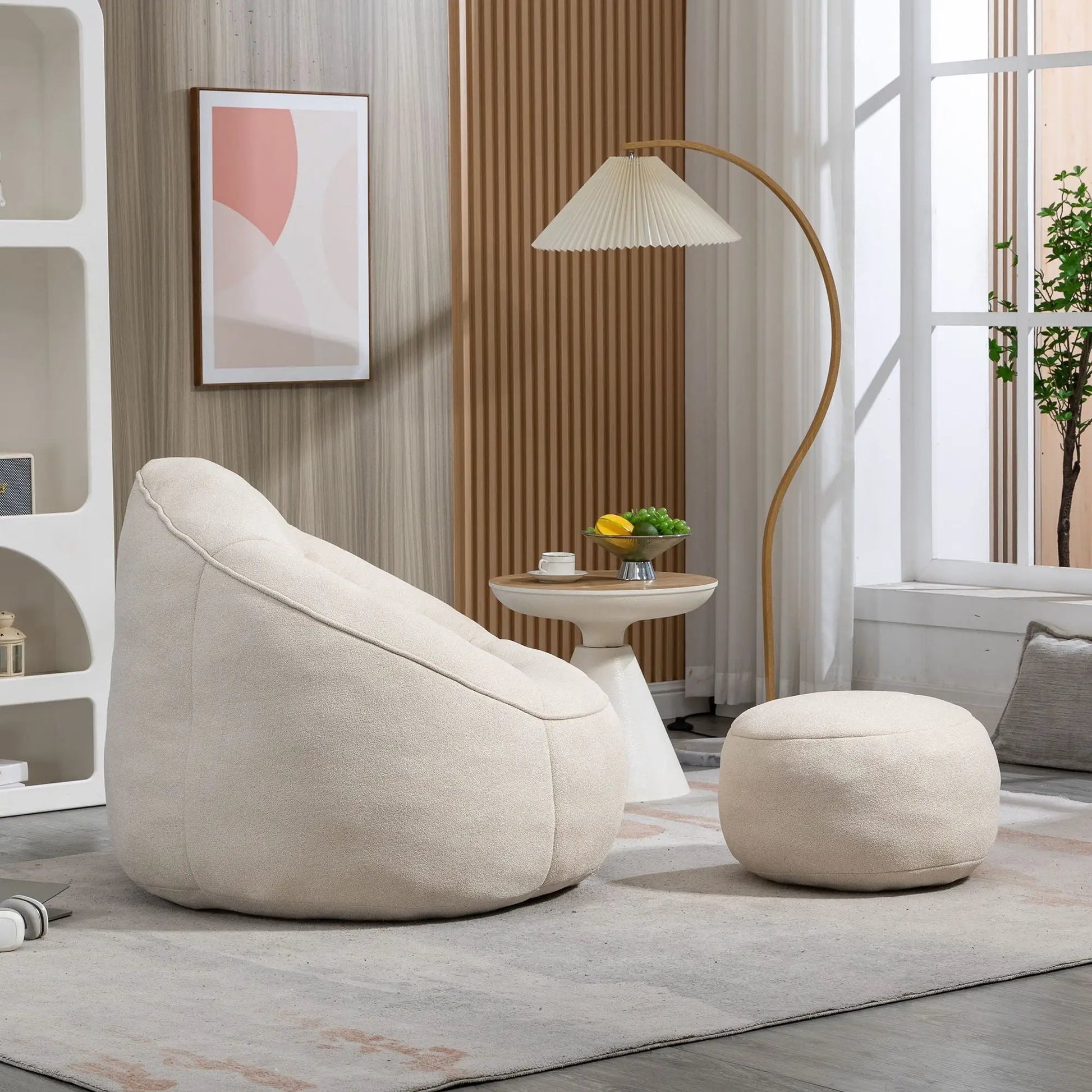 Beige Bedding Bean Bag Sofa Chair with footrest by Unique Piece Furniture on Tampa Home & Garden Store