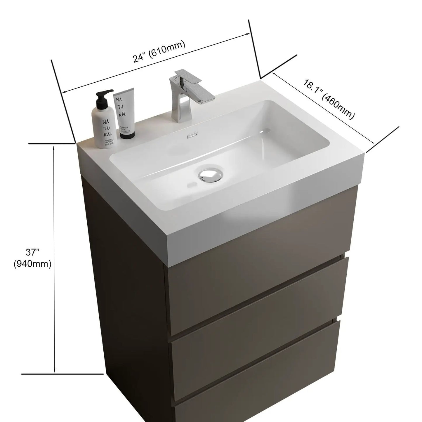 Alice bathroom vanity with sink, white top and dark brown storage cabinet on Tampa Home & Garden Store