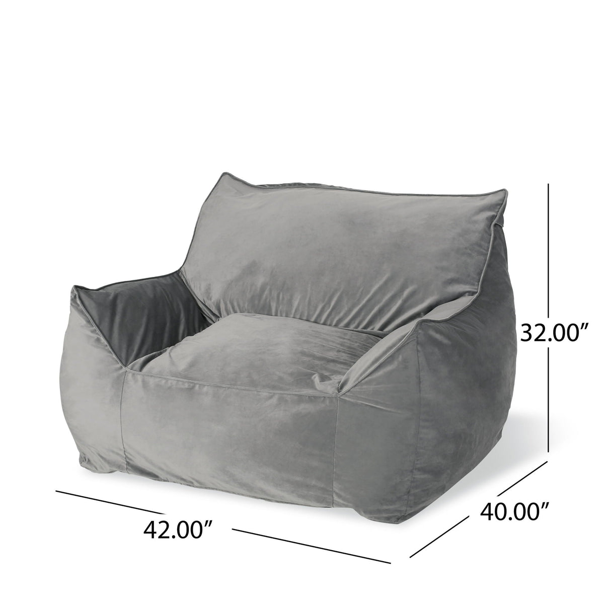 Allea Bean Bag Chair with Armrests in gray fabric by HouseOfZazla, armchair style on Tampa Home & Garden Store
