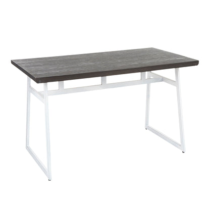 Industrial dining table with espresso wood top and white geometric metal base HouseOfZazla on Tampa Home & Garden Store