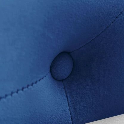 Blue velvet chaise upholstery close-up with stitched seam and button tuft on Tampa Home & Garden Store