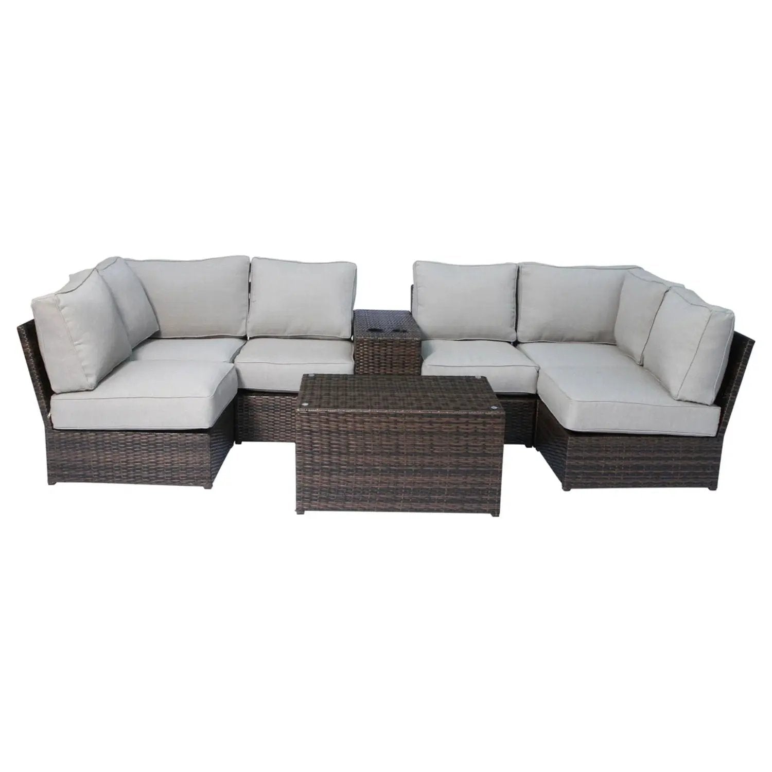 Stylish Modular Wicker Patio Seating Group, 4-piece outdoor set with light gray cushions, dark wicker on Tampa Home & Garden Store