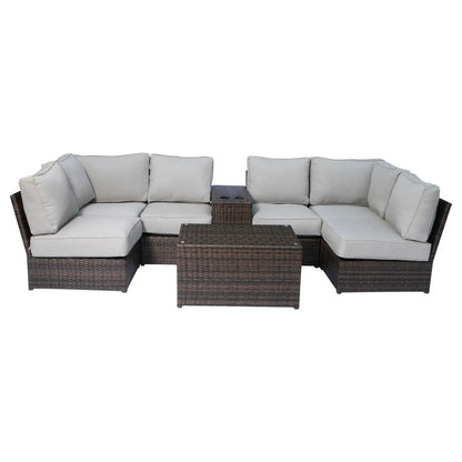 Stylish Modular Wicker Patio Seating Group, 4-piece outdoor set with light gray cushions, dark wicker on Tampa Home & Garden Store