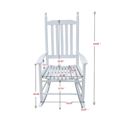 Wooden porch rocker chair in white with slatted backrest and curved armrests on Tampa Home & Garden Store