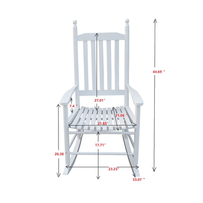 White wooden porch rocker with slat back and curved armrests, solid wood construction on Tampa Home & Garden Store