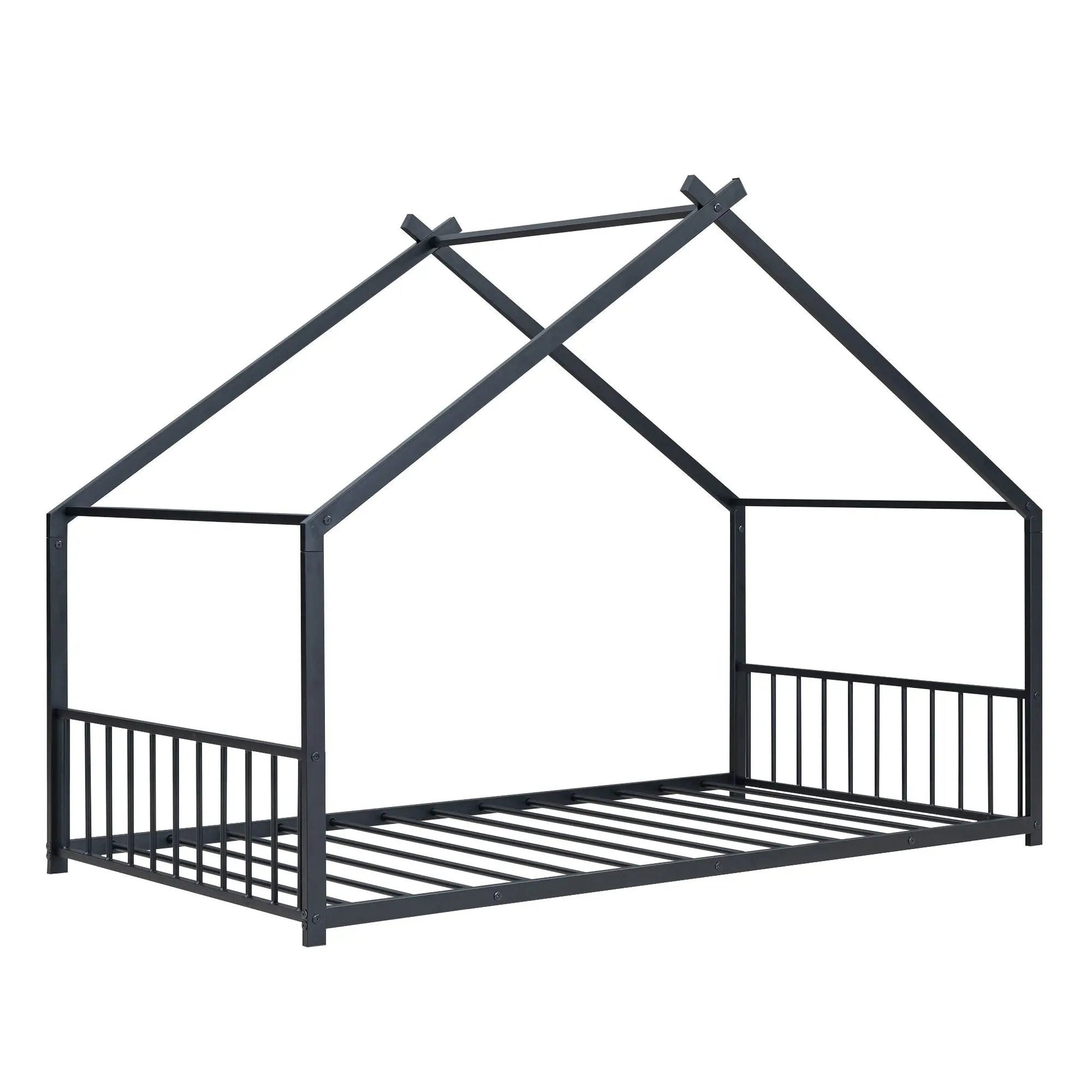 Metal House Bed canopy frame in dark matte gray with roof crossbars Unique Piece Furniture on Tampa Home & Garden Store